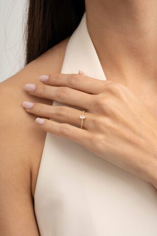 Baget Taşlı Burgu Altın Kaplama Gümüş İnce Yüzük 5963