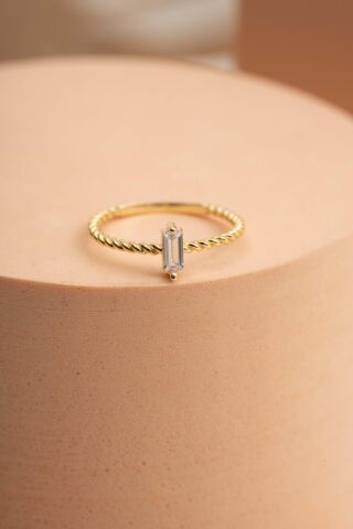 Baget Taşlı Burgu Altın Kaplama Gümüş İnce Yüzük 5963