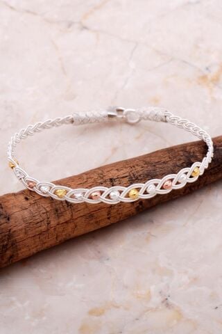 Kazaziye İşlemeli Elişi Renkli Dorika 1000 Ayar Gümüş Bileklik 4282