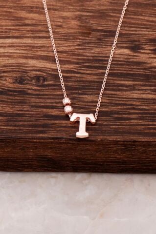 T Harfli Tasarım Rose Gümüş Kolye 3838