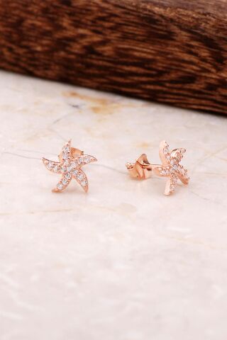 Deniz Yıldızı Rose Gümüş Küpe 4794