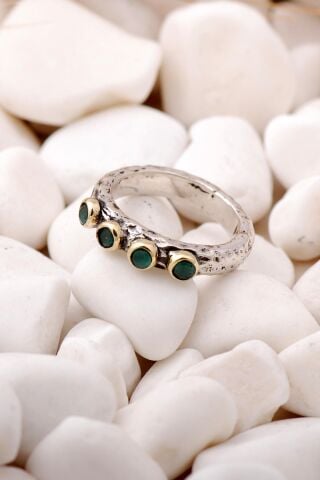 Kök Zümrüt Taşlı Elişi Gümüş Yüzük 3478