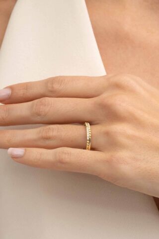 Taşlı Toplu Tasarım Altın Kaplama Gümüş İnce Yüzük 5965