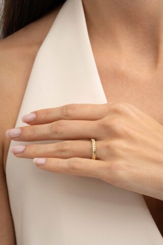 Taşlı Toplu Tasarım Altın Kaplama Gümüş İnce Yüzük 5965