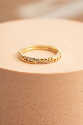 Taşlı Toplu Tasarım Altın Kaplama Gümüş İnce Yüzük 5965