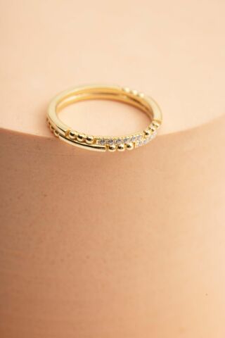 Taşlı Toplu Tasarım Altın Kaplama Gümüş İnce Yüzük 5965