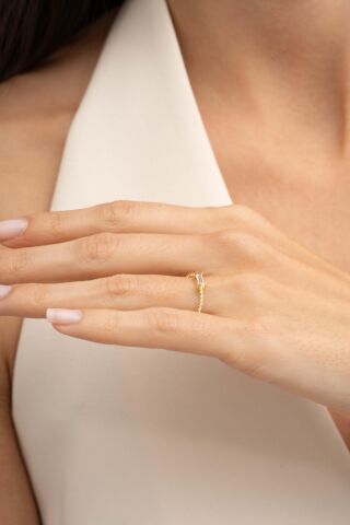 Baget Taşlı Altın Kaplama Gümüş İnce Yüzük 5966