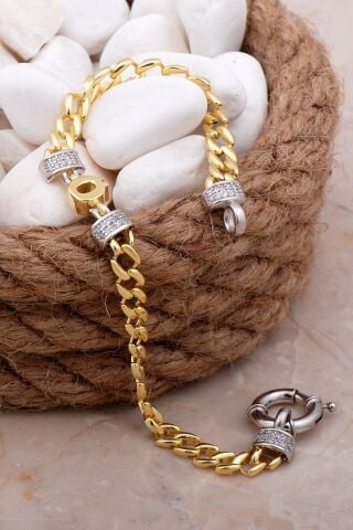 Ö Harfli Gurmet Altın Yaldızlı Gümüş Bileklik 4078