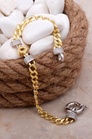 Ö Harfli Gurmet Altın Yaldızlı Gümüş Bileklik 4078