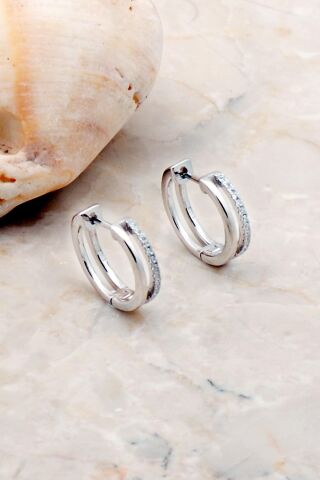 Taşlı 16 Mm Rodyumlu Gümüş Halka Küpe 5229