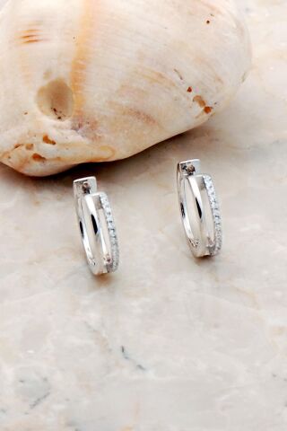 Taşlı 16 Mm Rodyumlu Gümüş Halka Küpe 5229