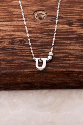 U Harfli Tasarım Gümüş Kolye 3841