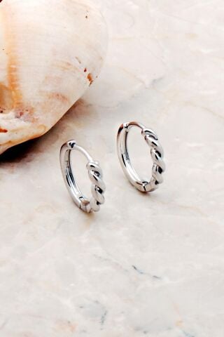 Burgu 16 Mm Rodyumlu Gümüş Halka Küpe 5230