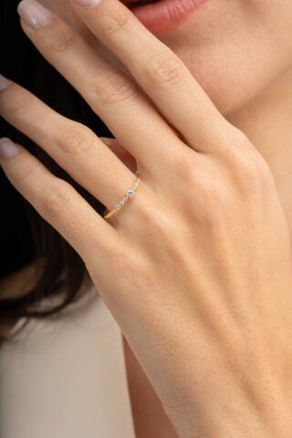 Sıra Taşlı Altın Kaplama Gümüş İnce Yüzük 5967