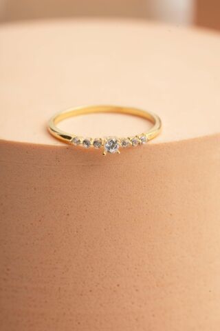 Sıra Taşlı Altın Kaplama Gümüş İnce Yüzük 5967