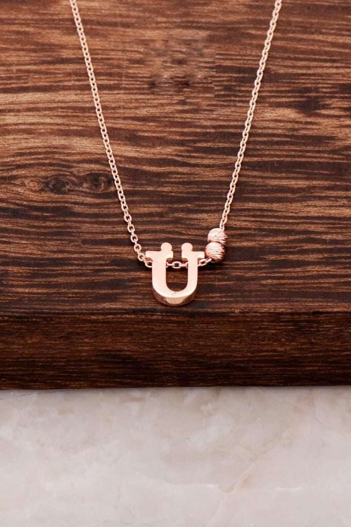 Ü Harfli Tasarım Rose Gümüş Kolye 3842