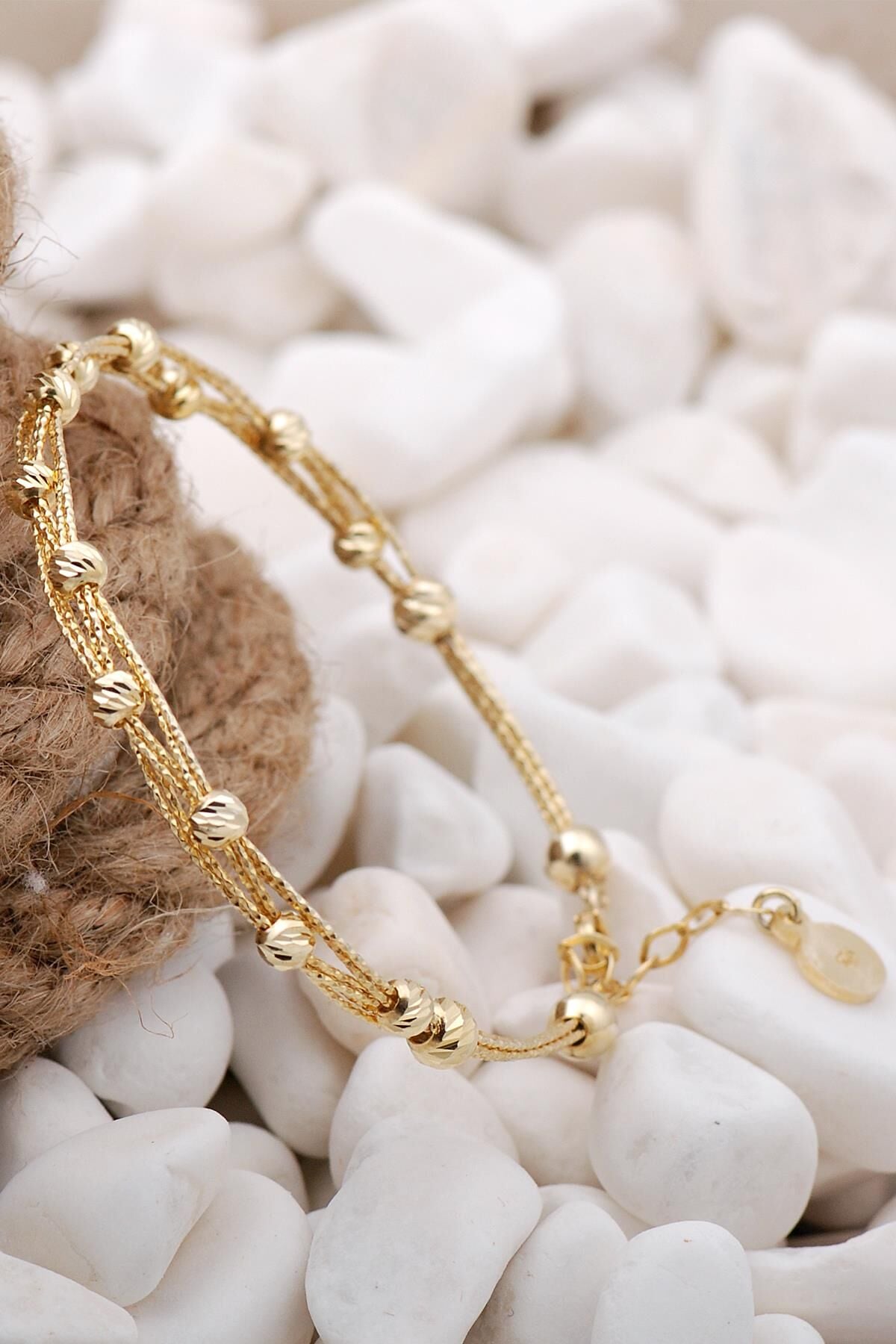 Dorika Altın Yaldızlı Örgü 925 Ayar Gümüş Bilezik 01