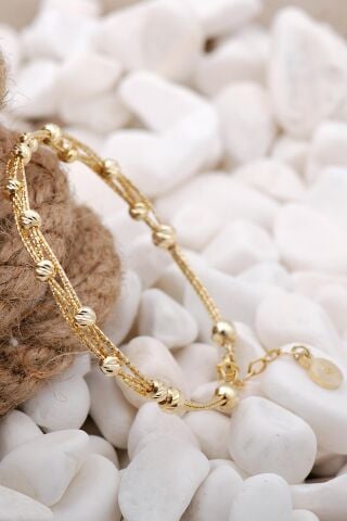 Dorika Altın Yaldızlı Örgü 925 Ayar Gümüş Bilezik 01