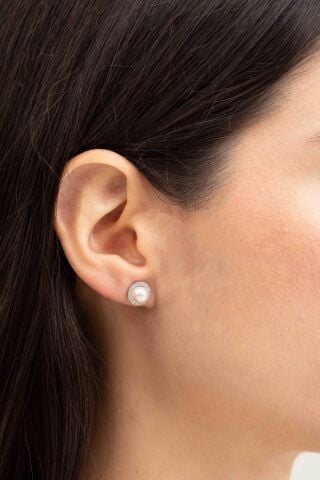 İnci Taşlı Rodyumlu Gümüş Trend Küpe 5754