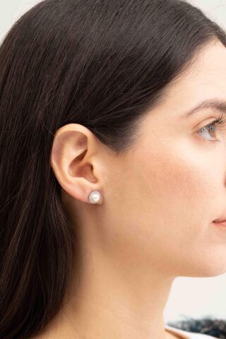 İnci Taşlı Rodyumlu Gümüş Trend Küpe 5754