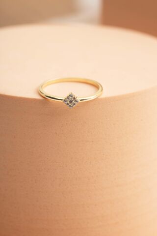 Taşlı Kare Altın Kaplama Gümüş İnce Yüzük 5968