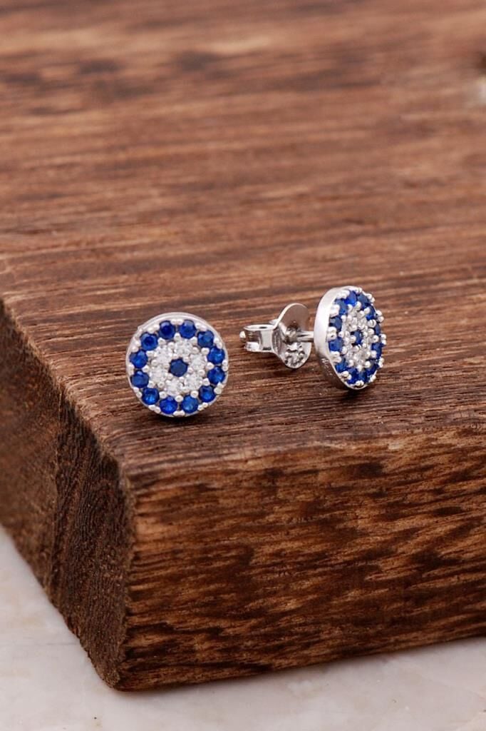 Nazar Boncuğu Tasarımlı Taşlı Gümüş Küpe 3822