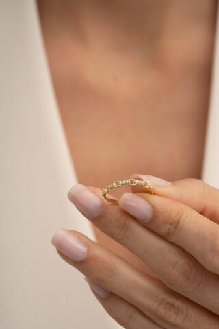 Taşlı Zincir Altın Kaplama Gümüş İnce Yüzük 5969