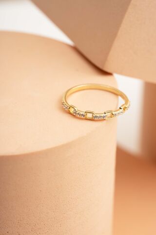 Taşlı Zincir Altın Kaplama Gümüş İnce Yüzük 5969