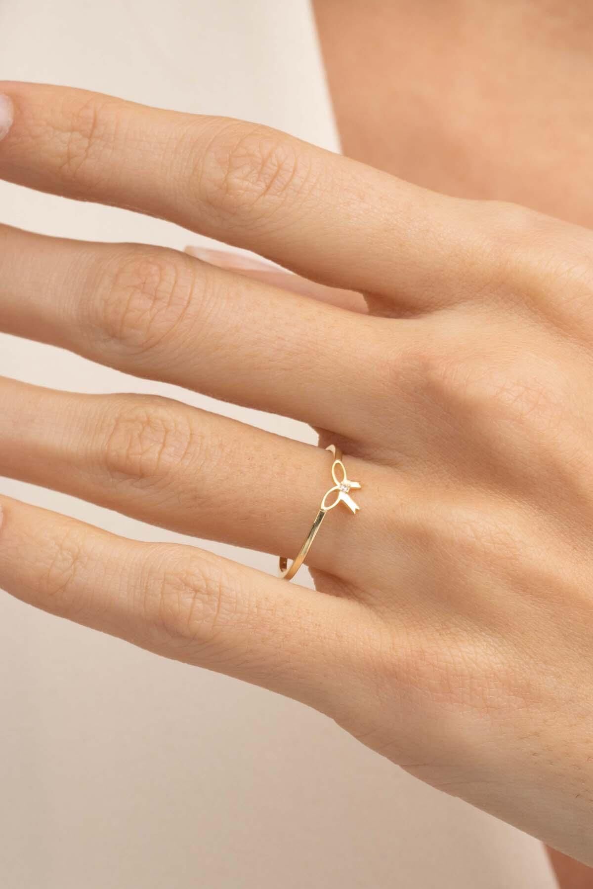 Fiyonk Altın Kaplama Gümüş İnce Yüzük 5970