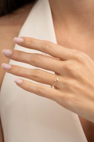 Fiyonk Altın Kaplama Gümüş İnce Yüzük 5970