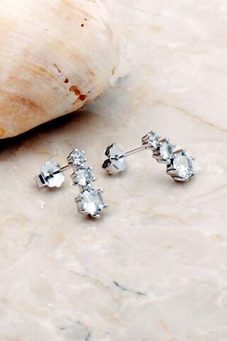 Tria Rodyumlu Gümüş Küpe 5235