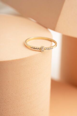 Baget Taşlı Altın Kaplama Gümüş İnce Yüzük 5971