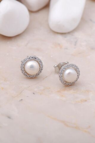 İnci Taşlı Rodyumlu Gümüş Trend İkili Set 2486