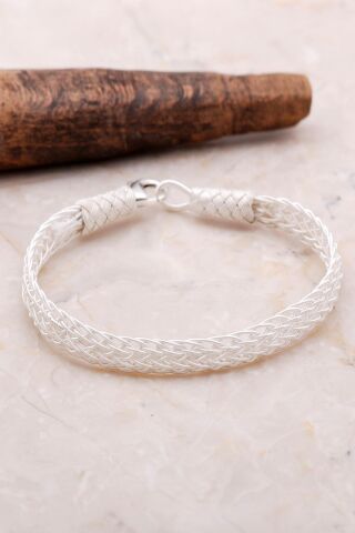 Kazaziye Balık Sırtı Örgü Gümüş Bileklik 3470