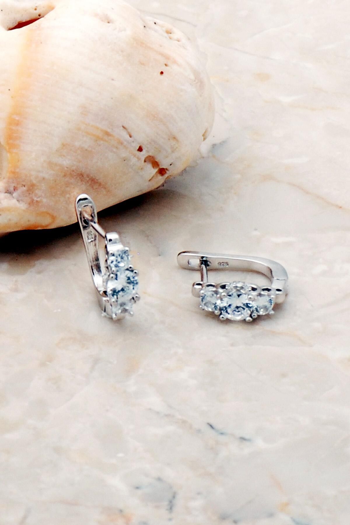 Tria Rodyumlu Gümüş Küpe 5237