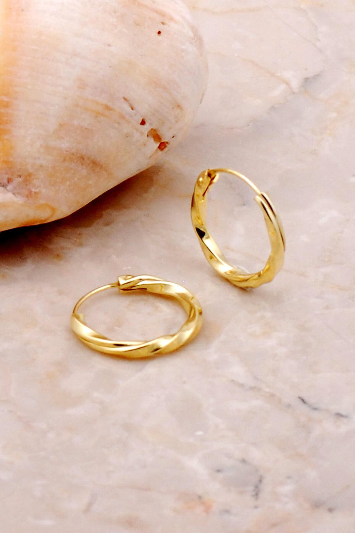 Burgu 13 Mm Altın Yaldızlı Gümüş Şarnel Halka Küpe 5238