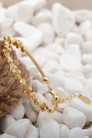 Dorika Altın Yaldızlı Tasarım 925 Ayar Gümüş Bilezik 06