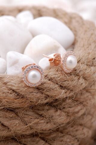 İnci Taşlı Rose Gümüş Trend İkili Set 2487