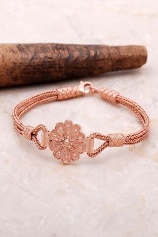 Telkari Kazaziye İşlemeli Papatya Rose Gümüş Bileklik 3471