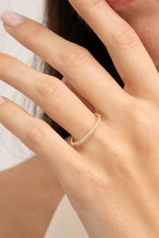 Yarım Tur Taşlı Altın Kaplama Gümüş İnce Yüzük 5972