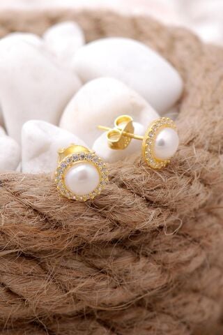 İnci Taşlı Altın Yaldızlı Gümüş Trend İkili Set 2488