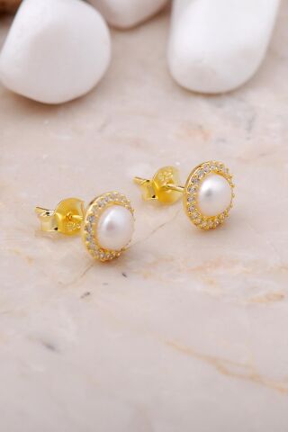 İnci Taşlı Altın Yaldızlı Gümüş Trend İkili Set 2488