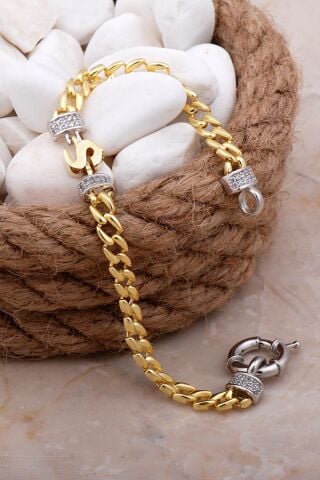 Ş Harfli Gurmet Altın Yaldızlı Gümüş Bileklik 4087