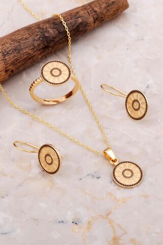 Mardin Güneşi Mineli Elişi Altın Kaplama 925 Ayar Gümüş Set 2649