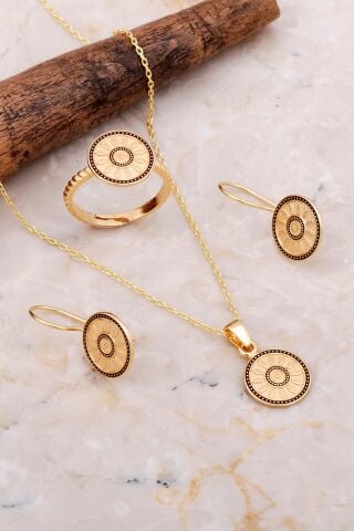 Mardin Güneşi Mineli Elişi Altın Kaplama 925 Ayar Gümüş Set 2649