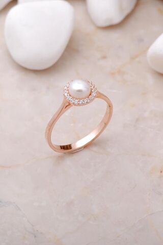 İnci Taşlı Rose Gümüş Trend Yüzük 3480