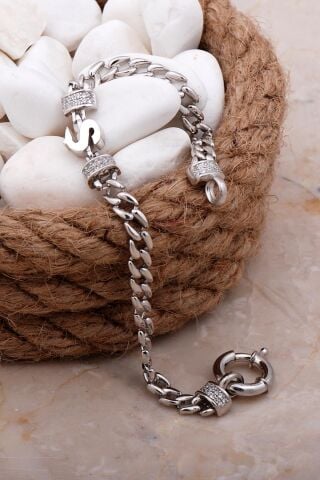 Ş Harfli Gurmet Rodyumlu Gümüş Bileklik 4088