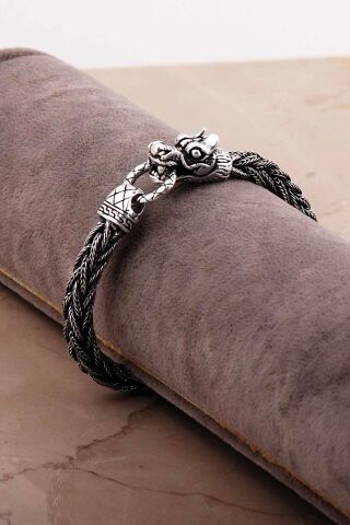 Ejderha Başlı Hasır Örgü Elişi 20 Cm Gümüş Erkek Bileklik 4768