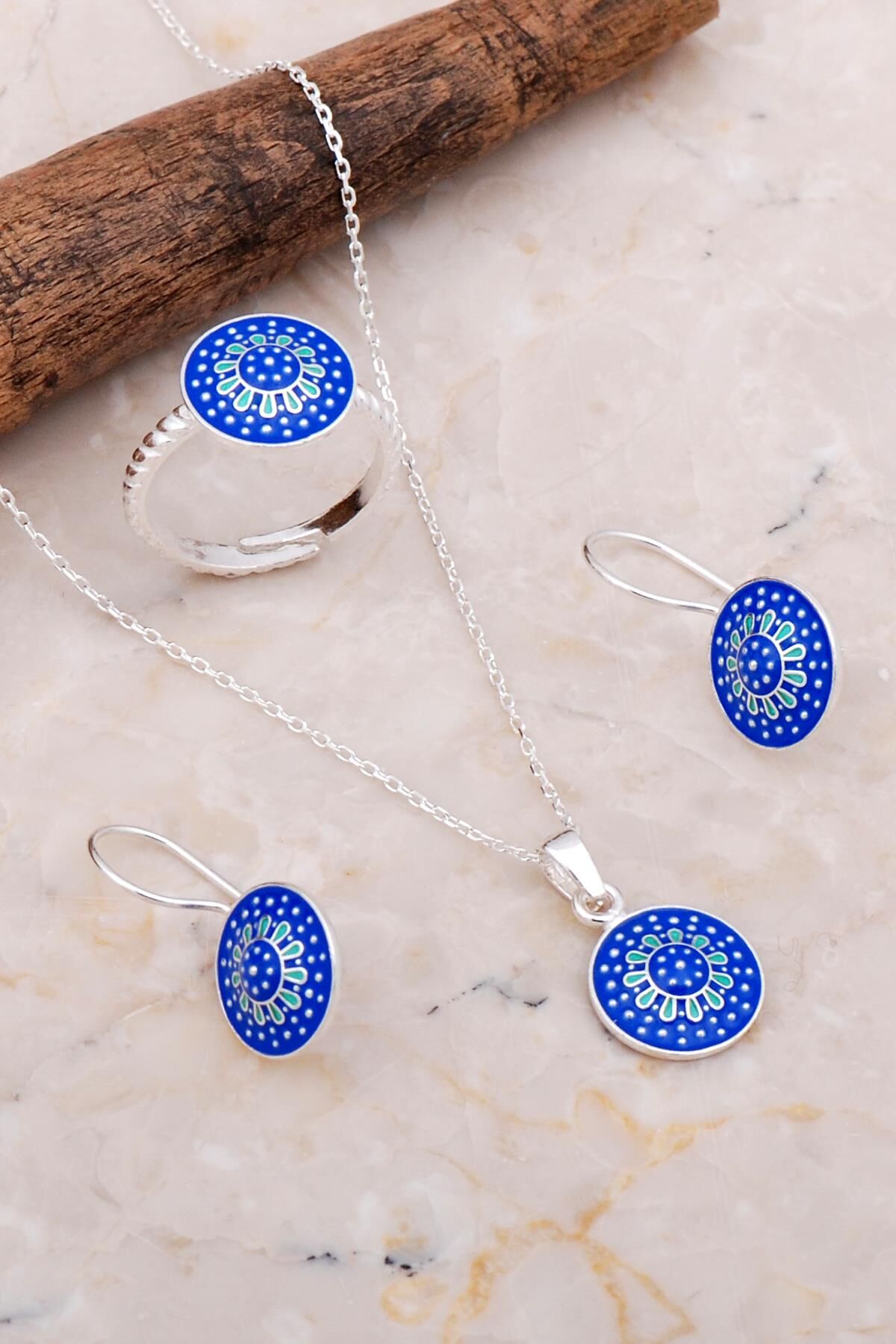 Mardin Güneşi Mineli Elişi 925 Ayar Gümüş Set 2651