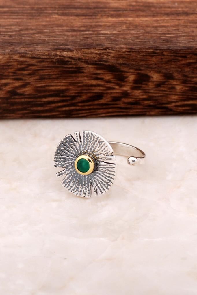 Çekiç Dövme Nilüfer Tasarım Gümüş Yüzük 2865